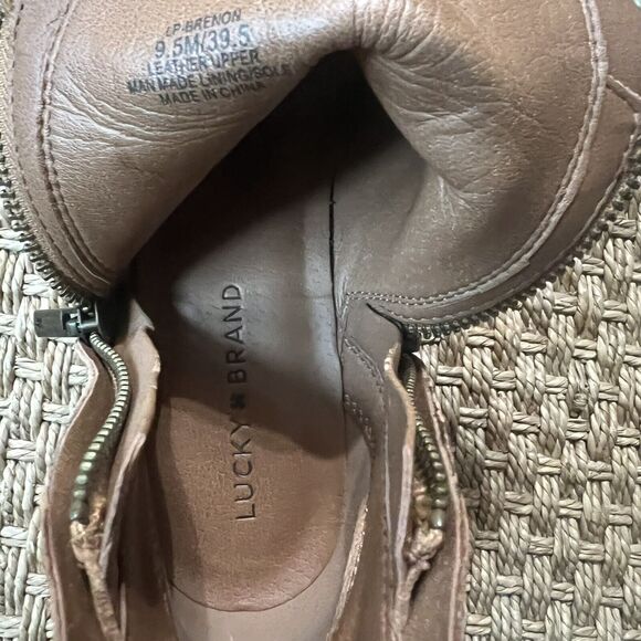 Lucky Brand Boots 9.5 Basel Brown Ankle Boots Double Zip Leather Western Boho - Picture 8 of 8